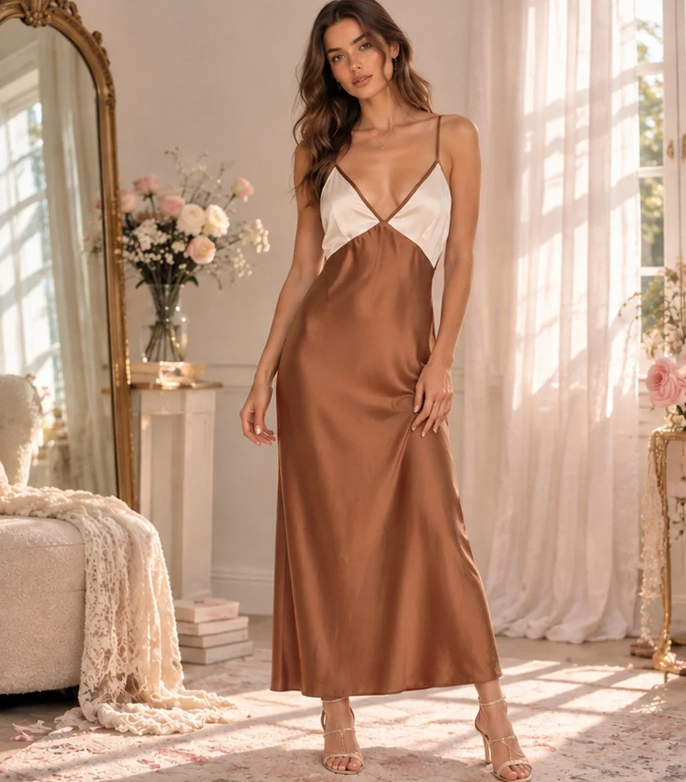 Abercrombie & Fitch Julia Two-Tone Satin Slip Maxi Dress Sz S Y2K Coquette Glam